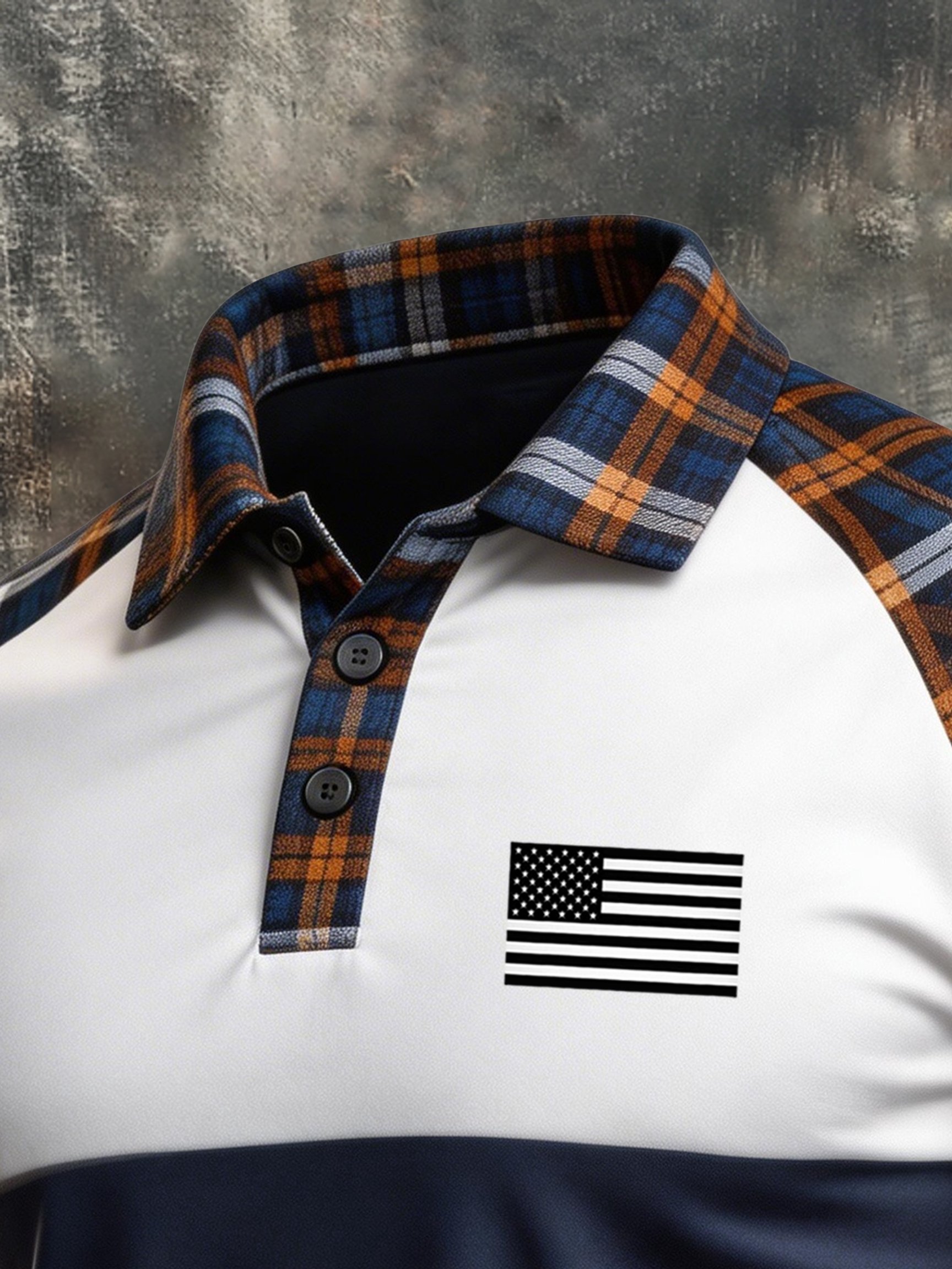 Men's Retro Patriotic Color-Block Short-Sleeve Polo Shirt