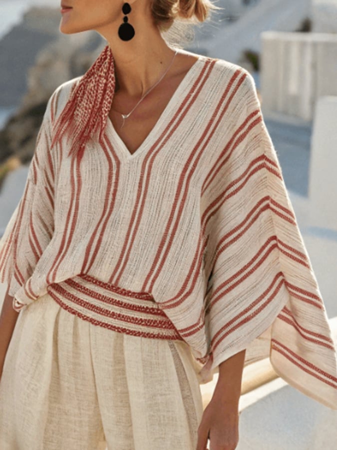 Women'S Loose Striped Holiday Shorts Set