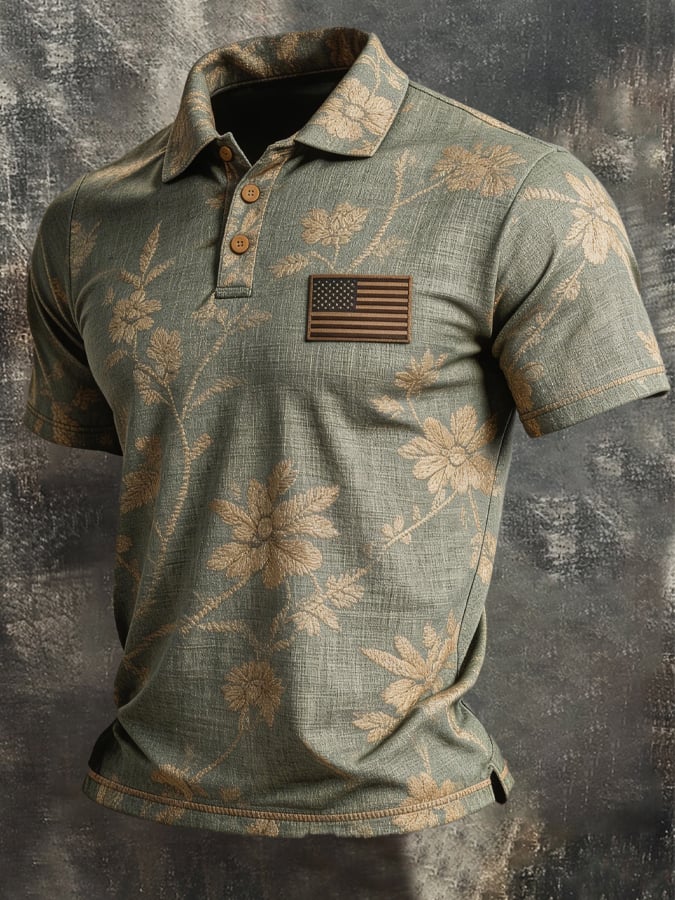 Men's Retro Patriot Color Block Polo Collar Short Sleeve