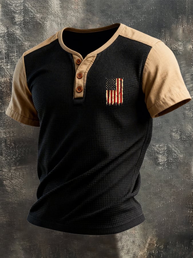 Men's Retro Patriot Patchwork Waffle T-shirt