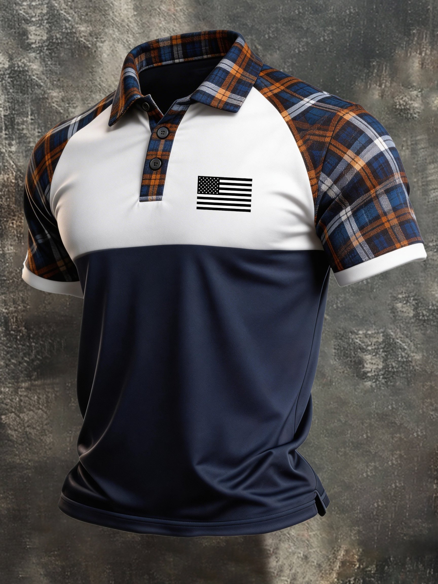 Men's Retro Patriotic Color-Block Short-Sleeve Polo Shirt