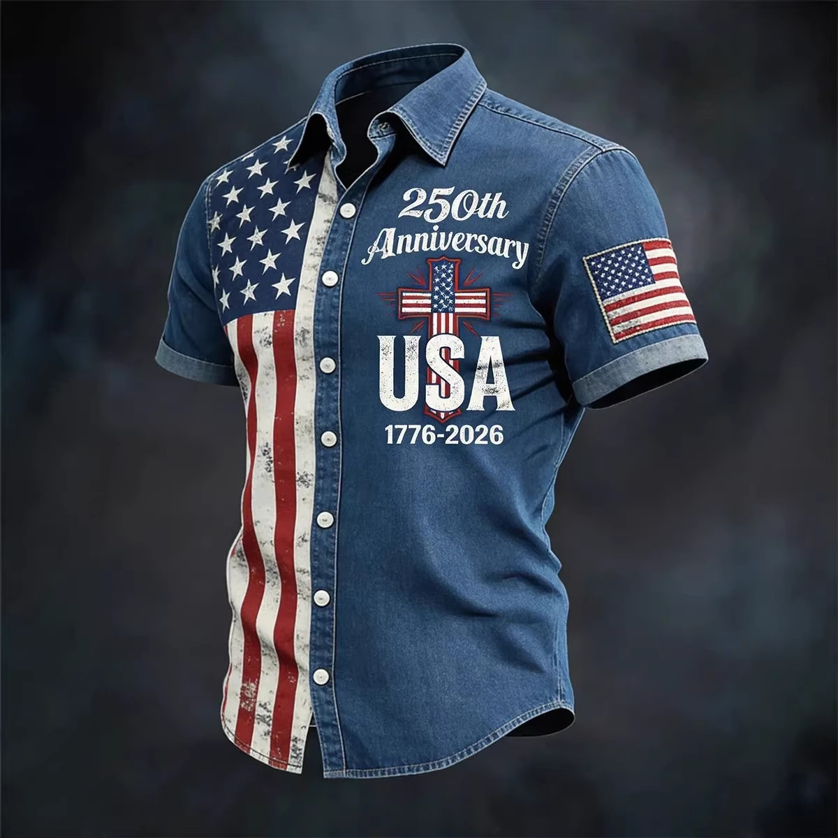 Men's Retro American 250th Anniversary Short-Sleeved Shirt