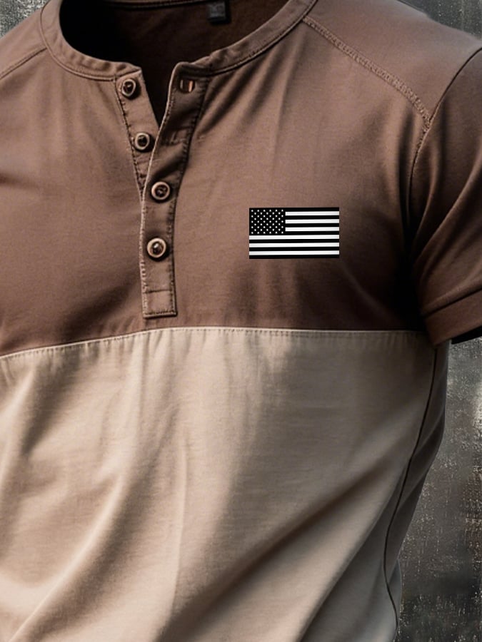 Men's Retro Patriot Patchwork Waffle T-shirt