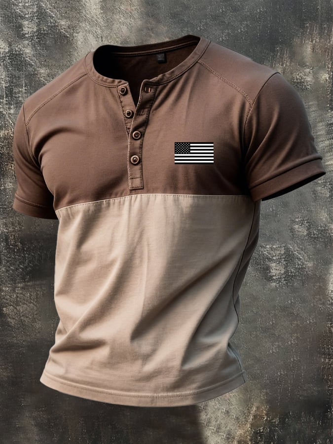 Men's Retro Patriot Patchwork Waffle T-shirt