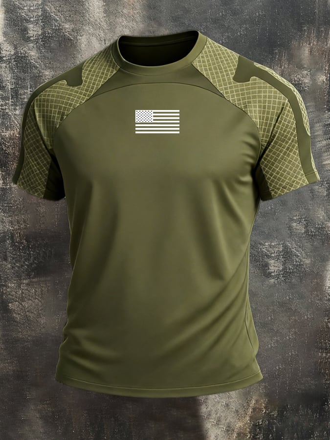 Men's Retro Camouflage Color-Block "Patriot" Short-Sleeve T-Shirt