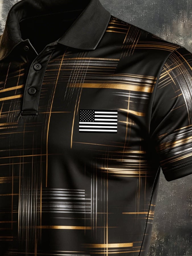 Men's Retro Patriot Color Block Polo Collar Short Sleeve