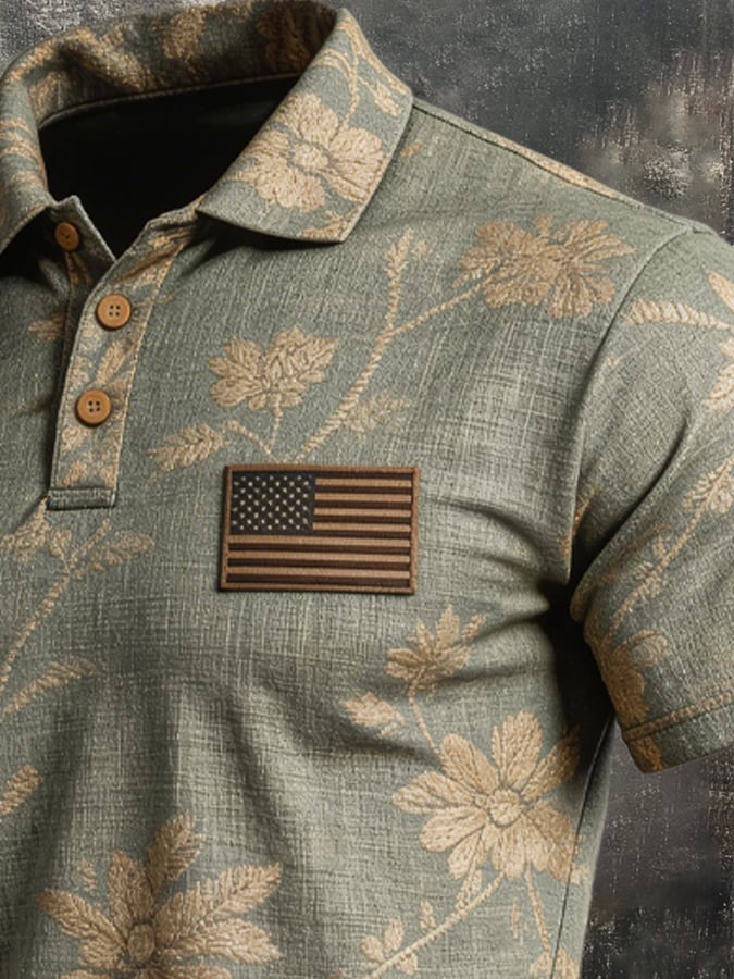 Men's Retro Patriot Color Block Polo Collar Short Sleeve