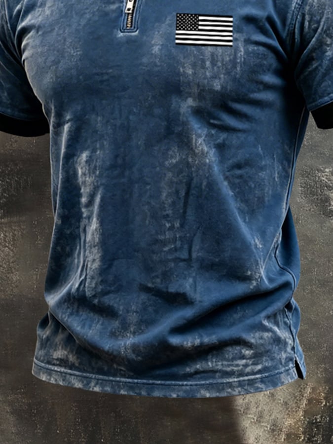 Men's Retro-Print, Color-Block "Patriot" Casual Short-Sleeve Polo Shirt