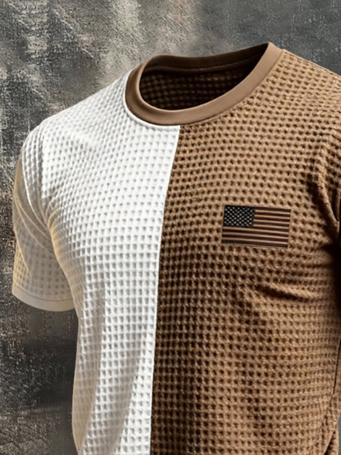 Men'S Retro Waffle-Knit Short-Sleeve T-Shirt With Contrast Trim