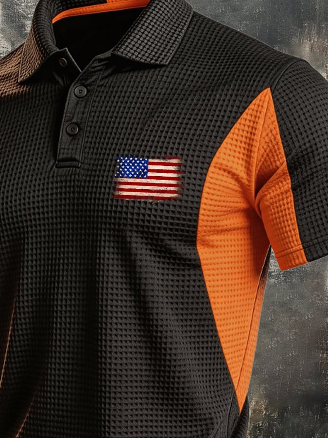 Men's Retro Knitted Polo Shirt with 3D Contrast-Color Argyle Pattern