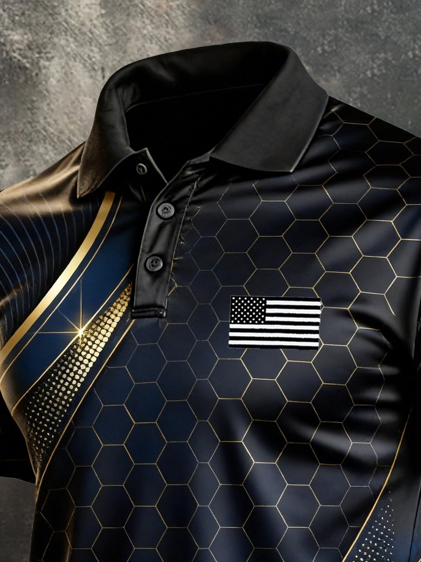 Men's Retro Patriot Color Block Polo Collar Short Sleeve