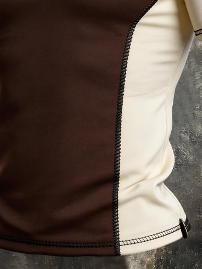 Men's Retro Patriotic Color-Block Short-Sleeve Polo Shirt