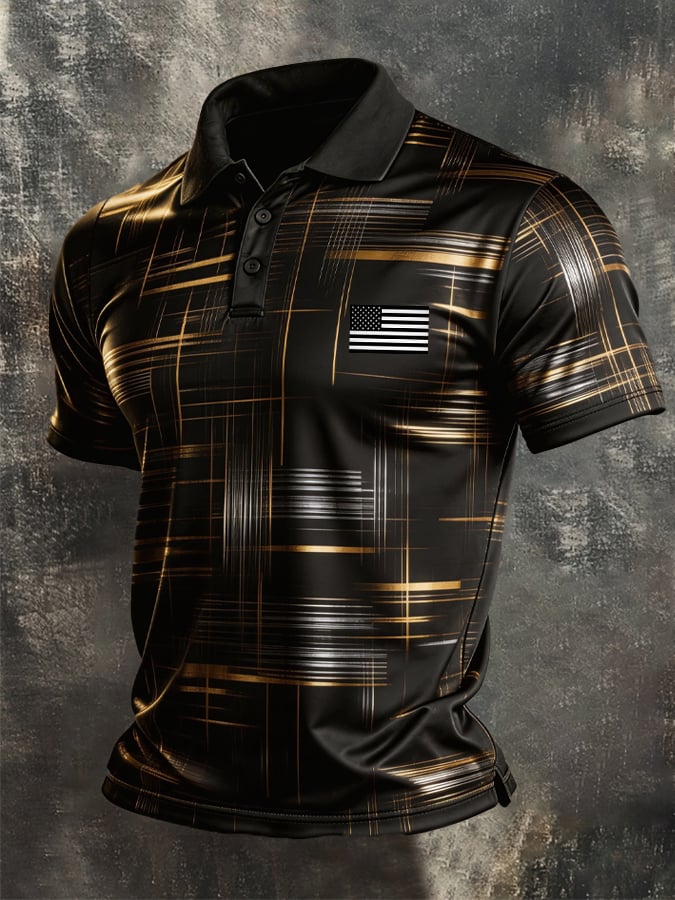 Men's Retro Patriot Color Block Polo Collar Short Sleeve
