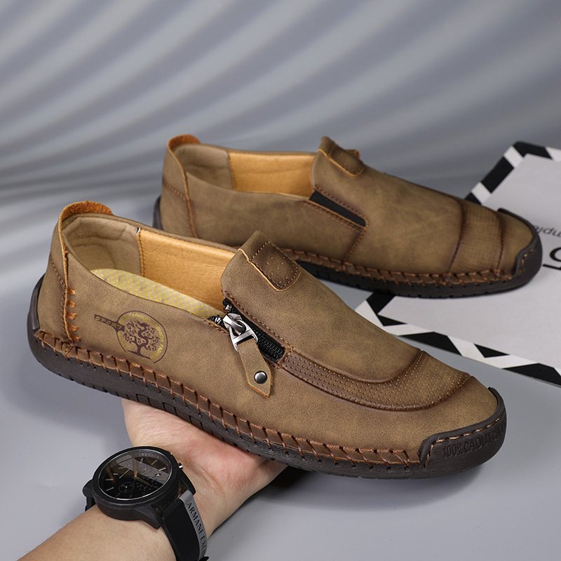 ⏰Limited Time 60% OFF - Men's Handmade Genuine Leather Slip-On Driving Shoes with Zipper