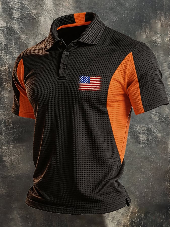 Men's Retro Knitted Polo Shirt with 3D Contrast-Color Argyle Pattern