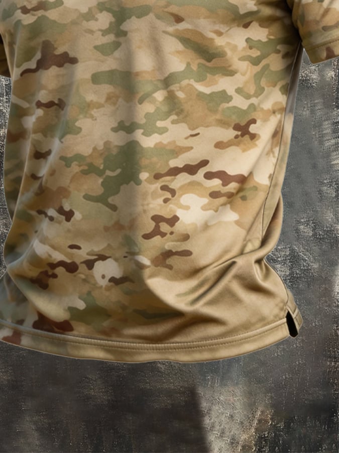 Men's Retro Patriotic Color-Block Short-Sleeve Polo Shirt