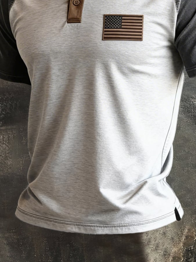 Men's Retro Patriot Color Block Polo Collar Short Sleeve