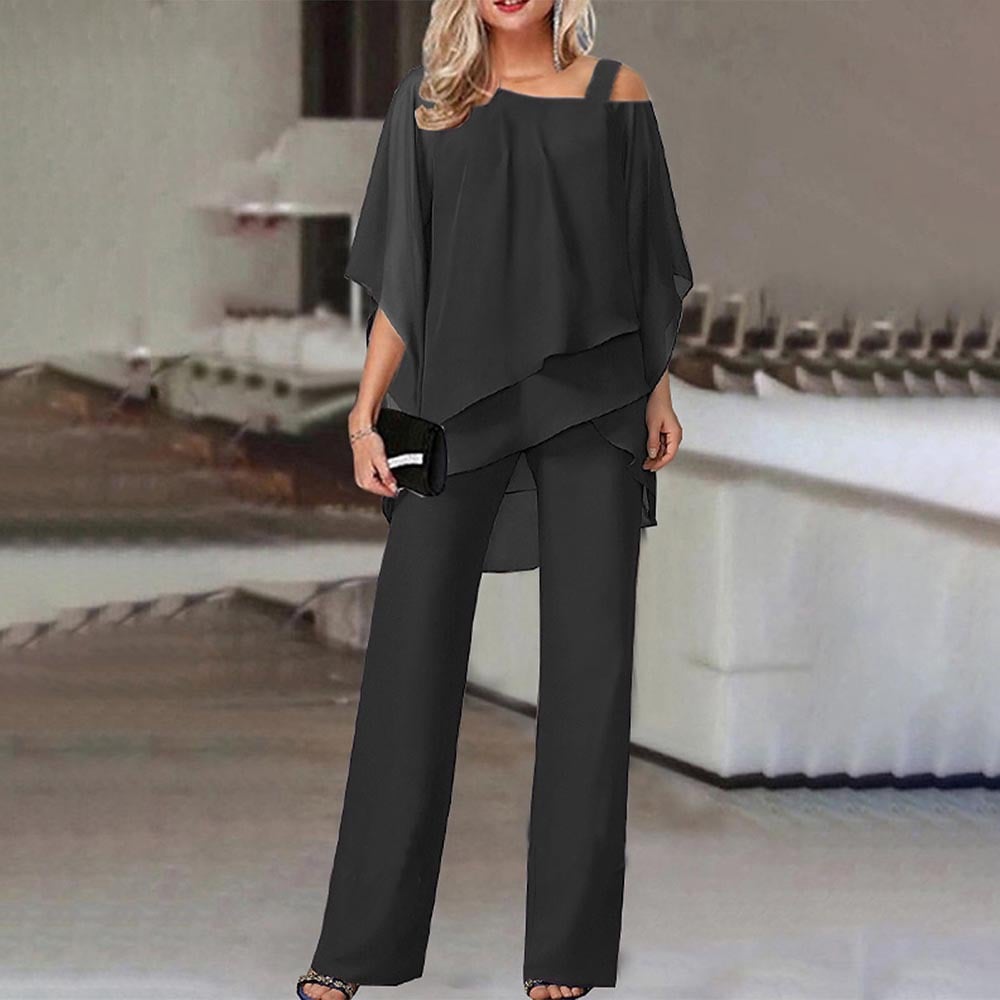 Elegant Layered Chiffon Top & Wide-Leg Pants Set