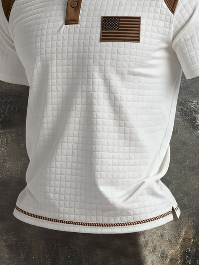 Men's Retro Color-Block "Patriot" Polo-Collar Casual Short-Sleeve T-Shirt