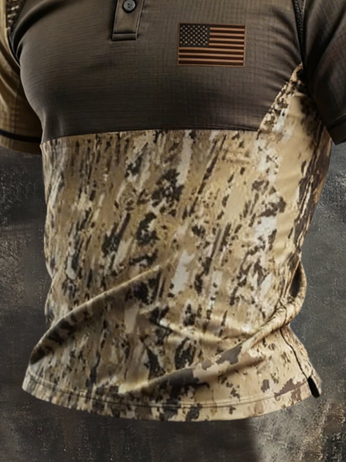 Men's Retro Patriotic Color-Block Short-Sleeve Polo Shirt