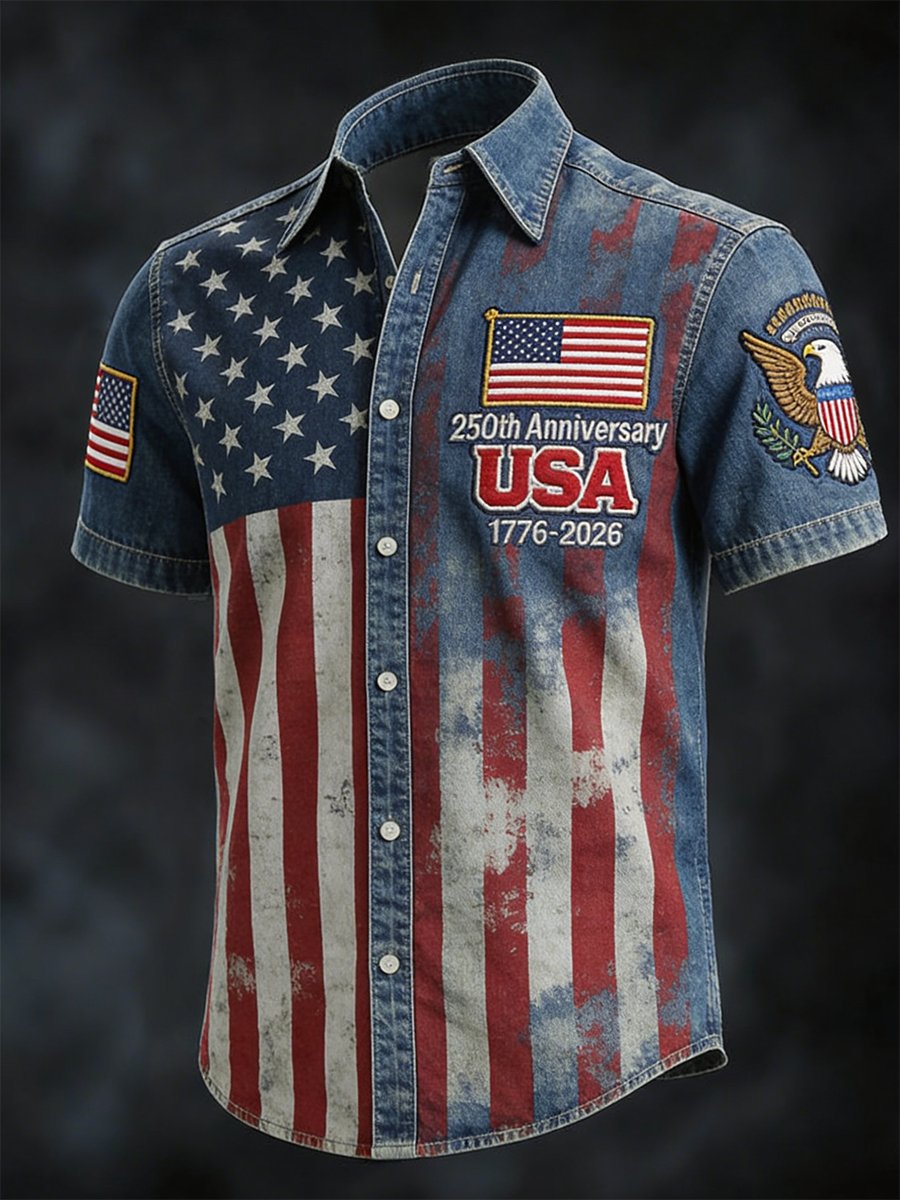 Men's Retro American 250th Anniversary Short-Sleeved Shirt