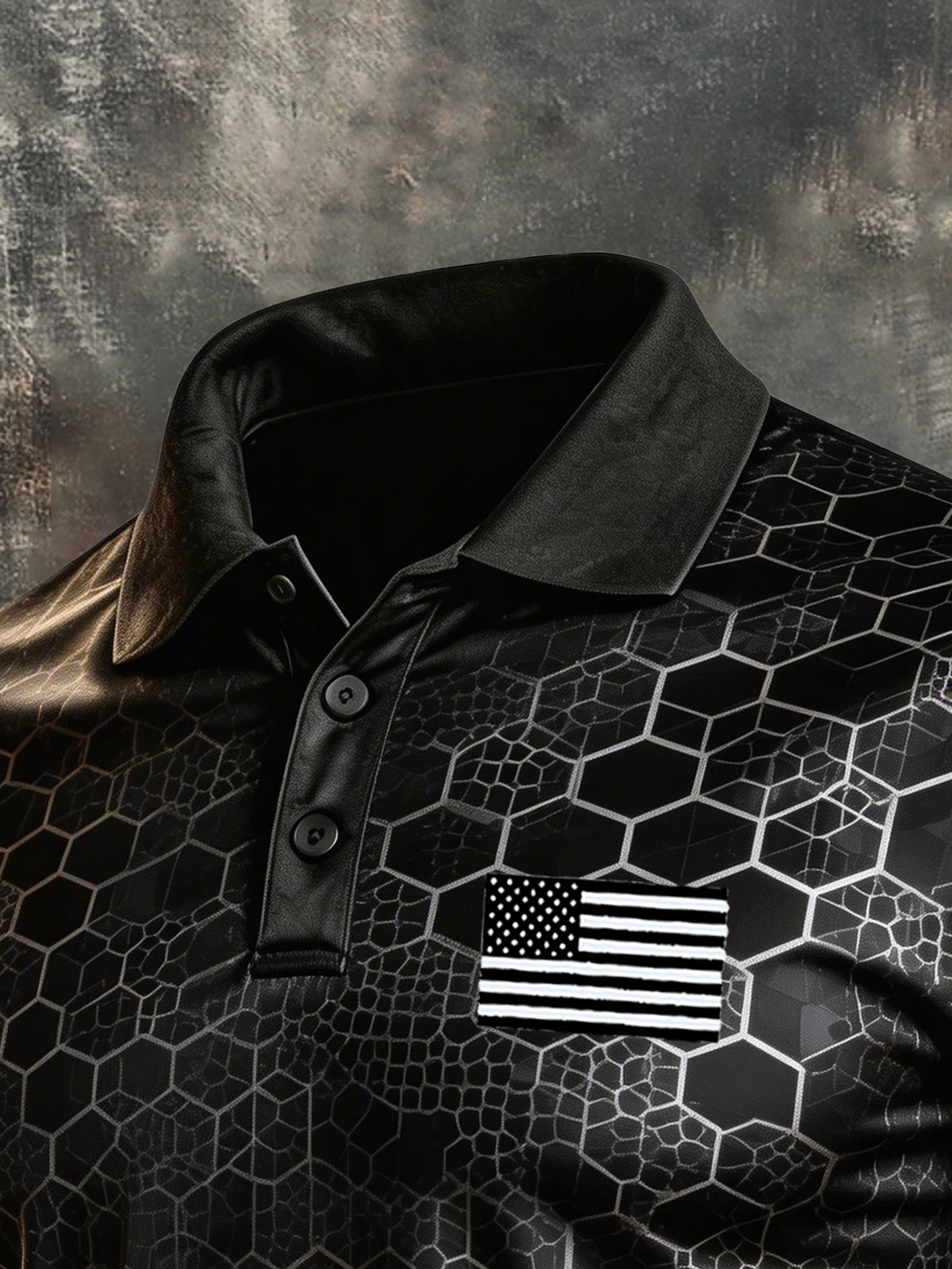 Men's Retro Patriotic Color-Block Short-Sleeve Polo Shirt