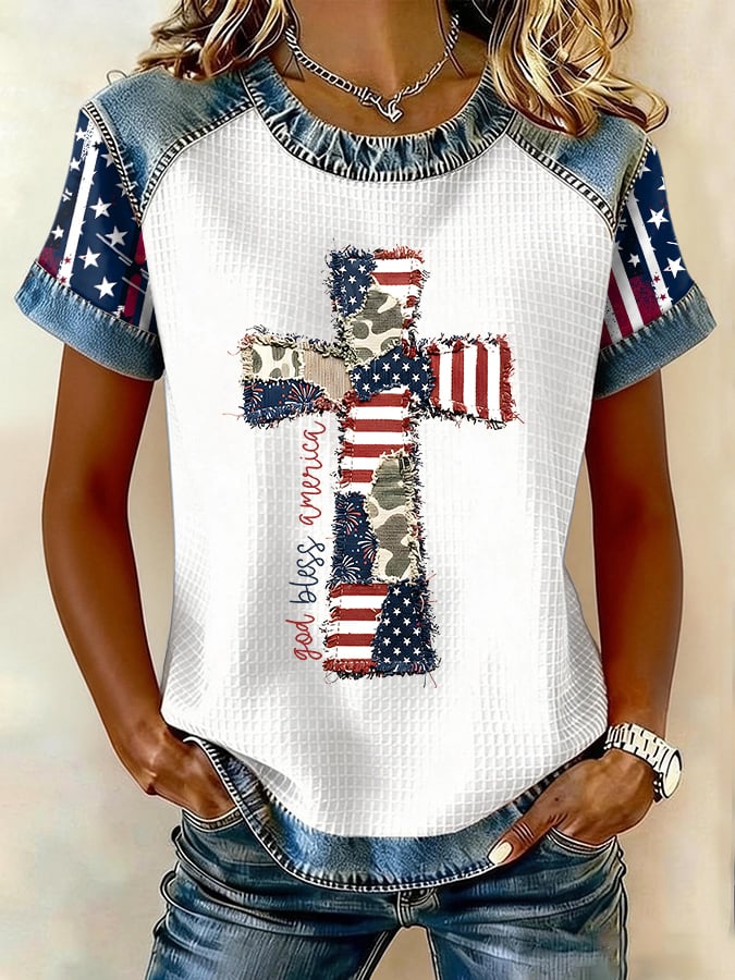 Women's Casual Retro Print Short-Sleeve Top