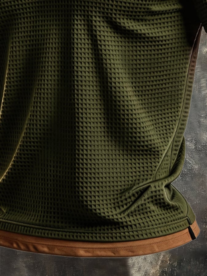 Men's Retro Knitted Waffle-Knit Double-Layer Contrast T-Shirt