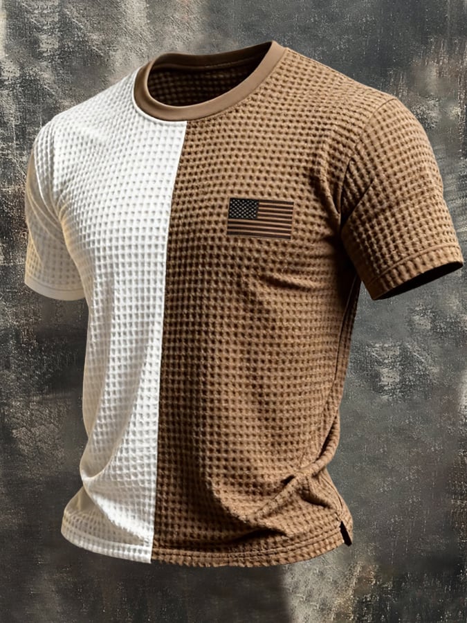 Men'S Retro Waffle-Knit Short-Sleeve T-Shirt With Contrast Trim