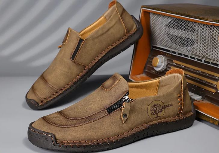 ⏰Limited Time 60% OFF - Men's Handmade Genuine Leather Slip-On Driving Shoes with Zipper