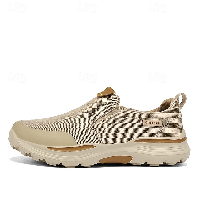 Men's Slip-On Beige Walking Shoes with Cushioned Sole – Comfortable and Breathable Sports Sneakers for Casual Wear and Outdoor Activities