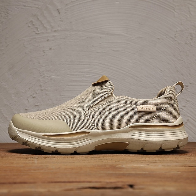 Men's Slip-On Beige Walking Shoes with Cushioned Sole – Comfortable and Breathable Sports Sneakers for Casual Wear and Outdoor Activities