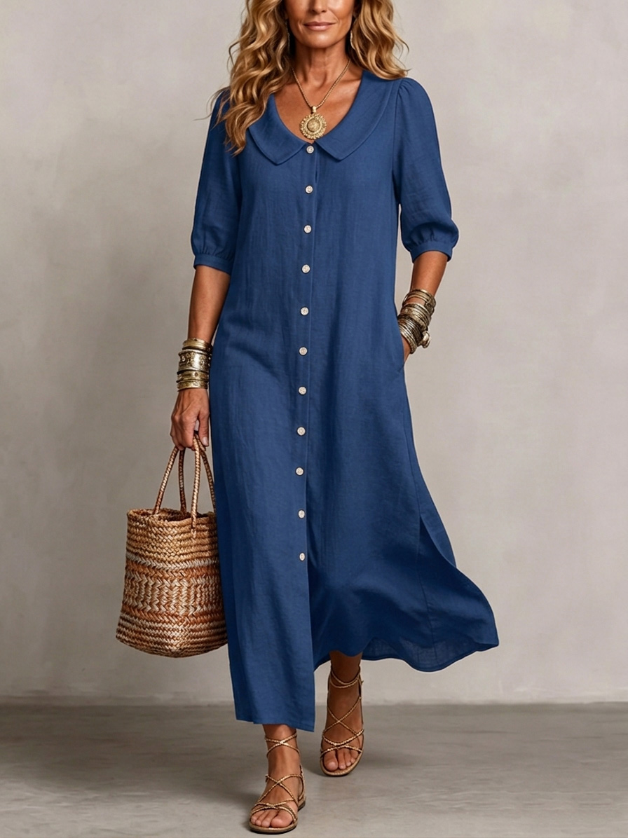 New Arrivals🔥 Women's Retro Peter Pan Collar Cotton Linen Dress