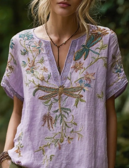 Bohemian style🔥Women's Printed V-Neck Short-Sleeve T-Shirt