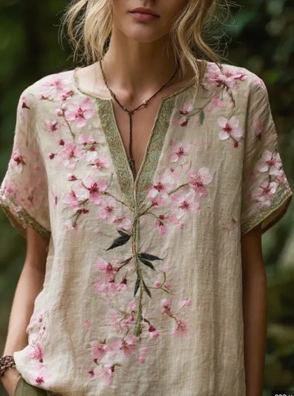 Bohemian style🔥Women's Printed V-Neck Short-Sleeve T-Shirt