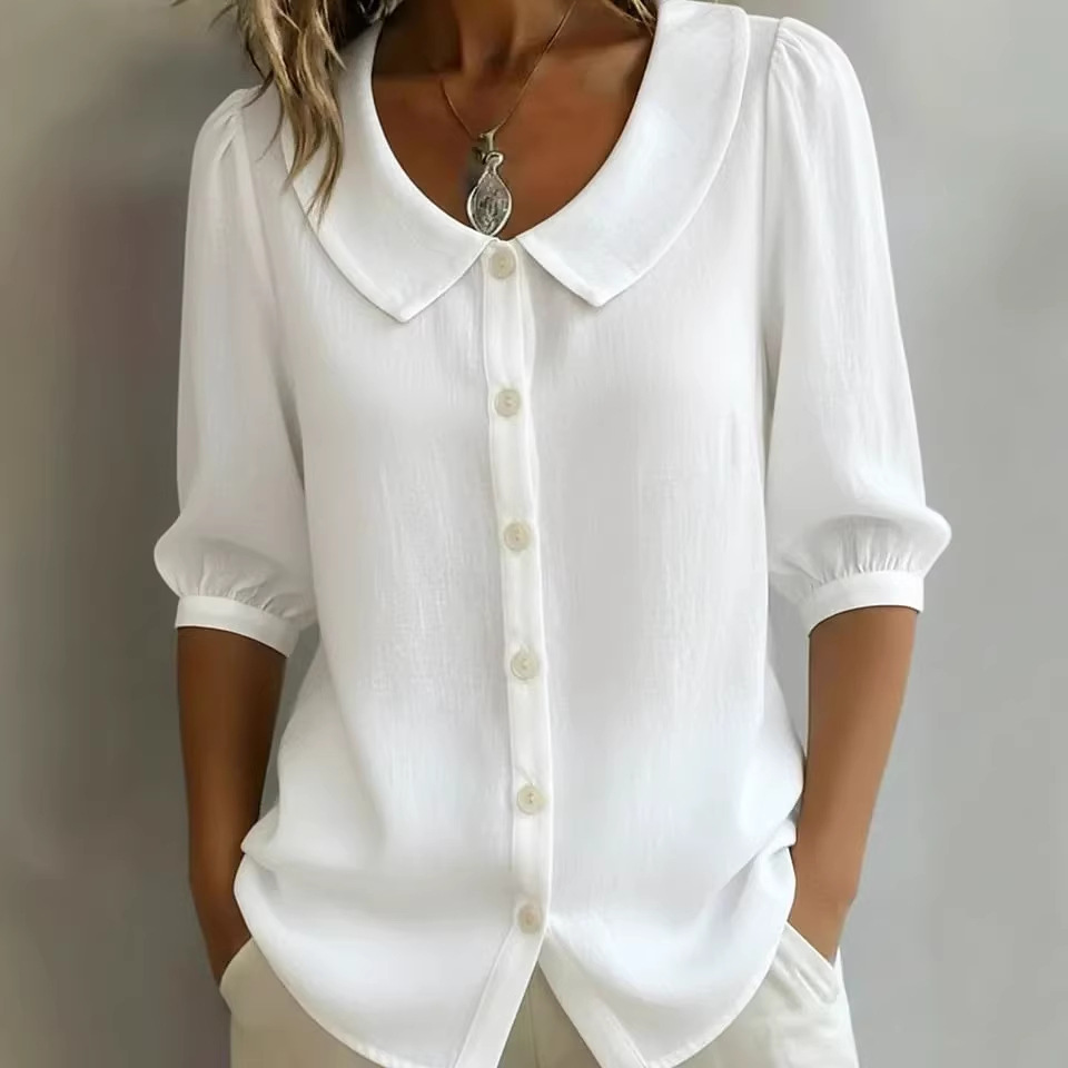 Women's Peter Pan Collar Cotton Linen Shirt - Stylish, Casual, and Versatile