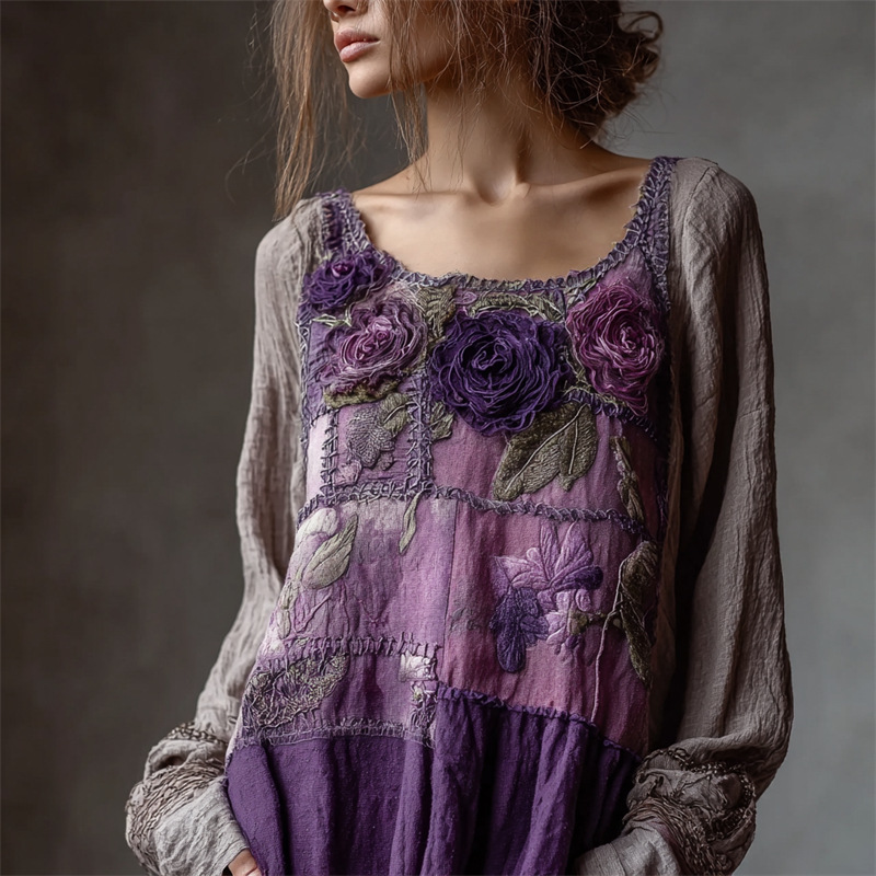 Haut fleuri tendance à col rond pour femme, style bohème