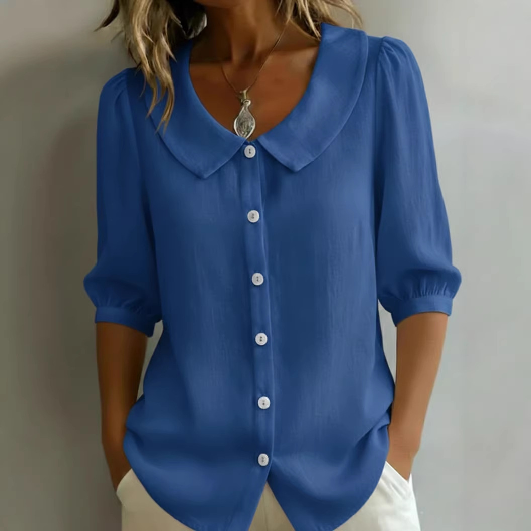 Women's Peter Pan Collar Cotton Linen Shirt - Stylish, Casual, and Versatile