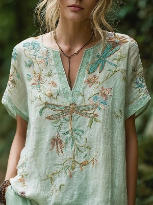 Bohemian style🔥Women's Printed V-Neck Short-Sleeve T-Shirt