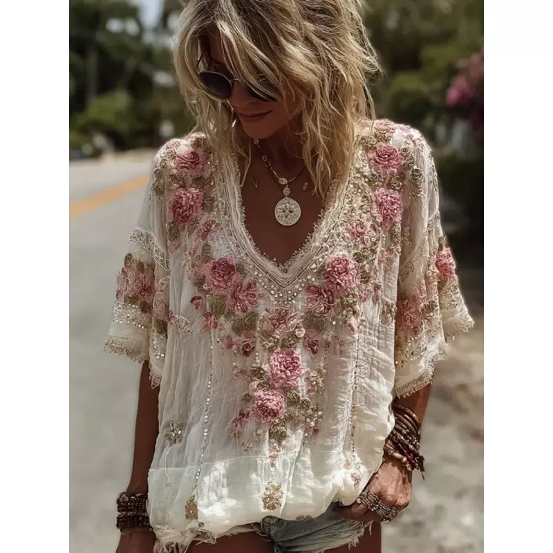 Sentez-vous belle et à l’aise – chemise bohème en lin, idéale toute la journée
