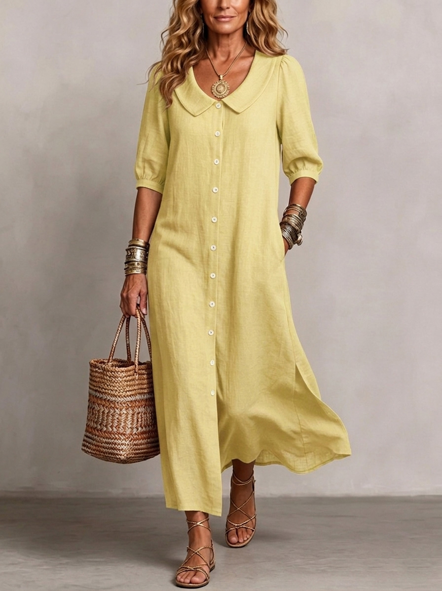 New Arrivals🔥 Women's Retro Peter Pan Collar Cotton Linen Dress
