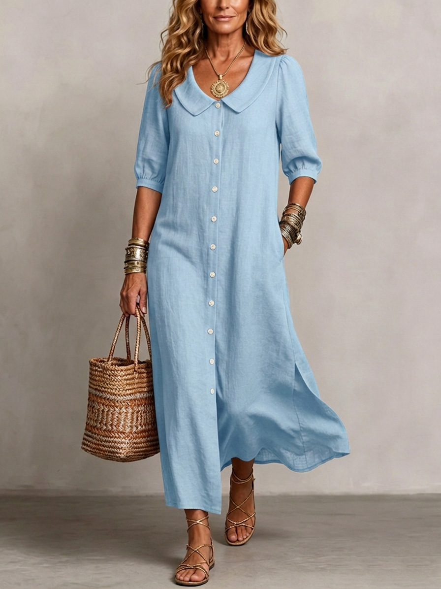 New Arrivals🔥 Women's Retro Peter Pan Collar Cotton Linen Dress