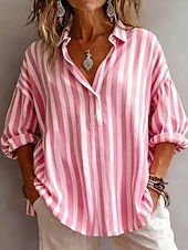 Damen Hemd Bluse Patchwork Gestreift Elegant Stilvoll Langarm Hemdkragen Normale Oberteile Täglich Ferien Ausgehen Rosa Grün Khaki Grau Sommer Herbst Winter