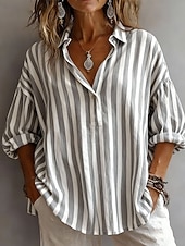 Damen Hemd Bluse Patchwork Gestreift Elegant Stilvoll Langarm Hemdkragen Normale Oberteile Täglich Ferien Ausgehen Rosa Grün Khaki Grau Sommer Herbst Winter