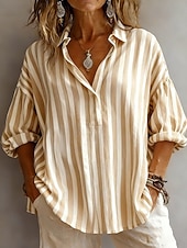 Damen Hemd Bluse Patchwork Gestreift Elegant Stilvoll Langarm Hemdkragen Normale Oberteile Täglich Ferien Ausgehen Rosa Grün Khaki Grau Sommer Herbst Winter