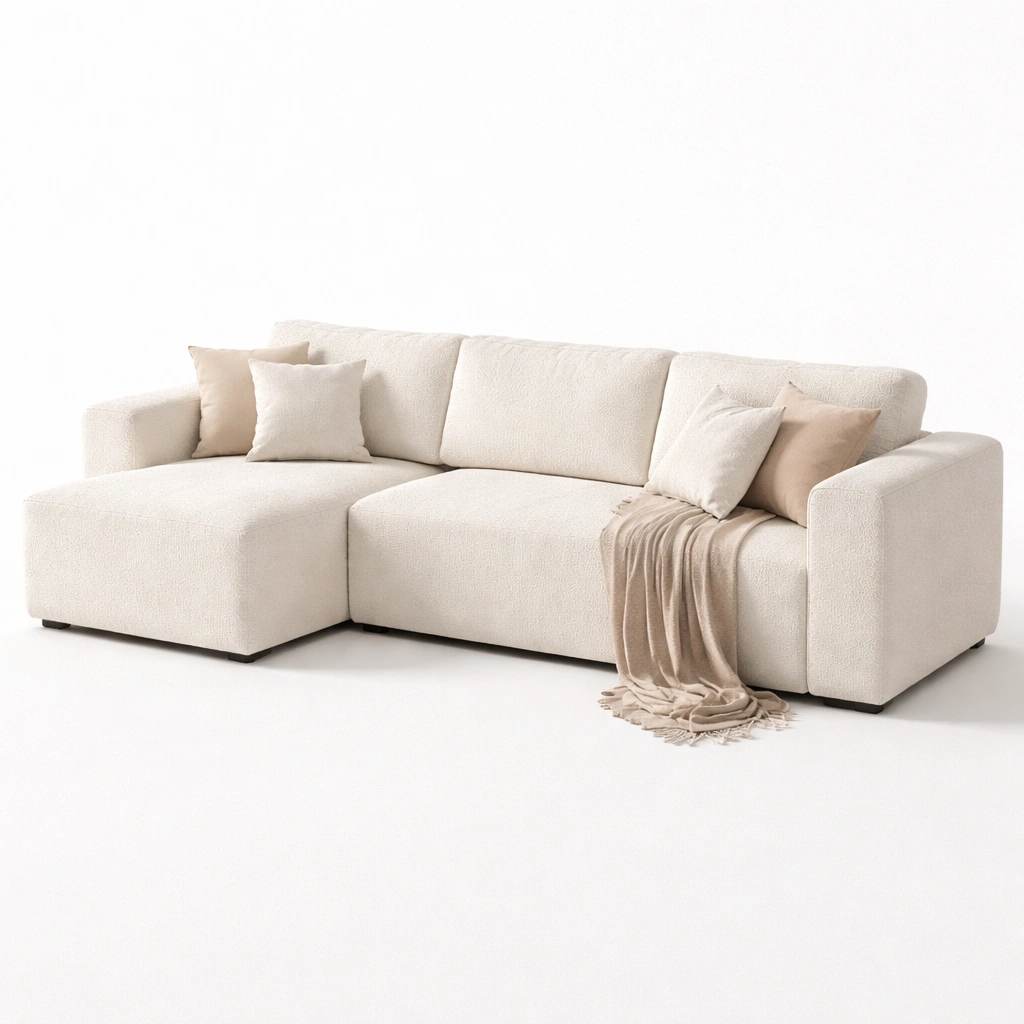 Ecksofa Modern Stoff Creme Links 240 cm-{nestexo}