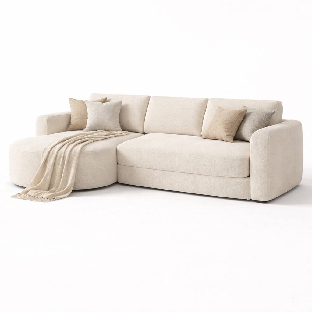 Ecksofa Stoff Creme Modern 230 cm-{nestexo}