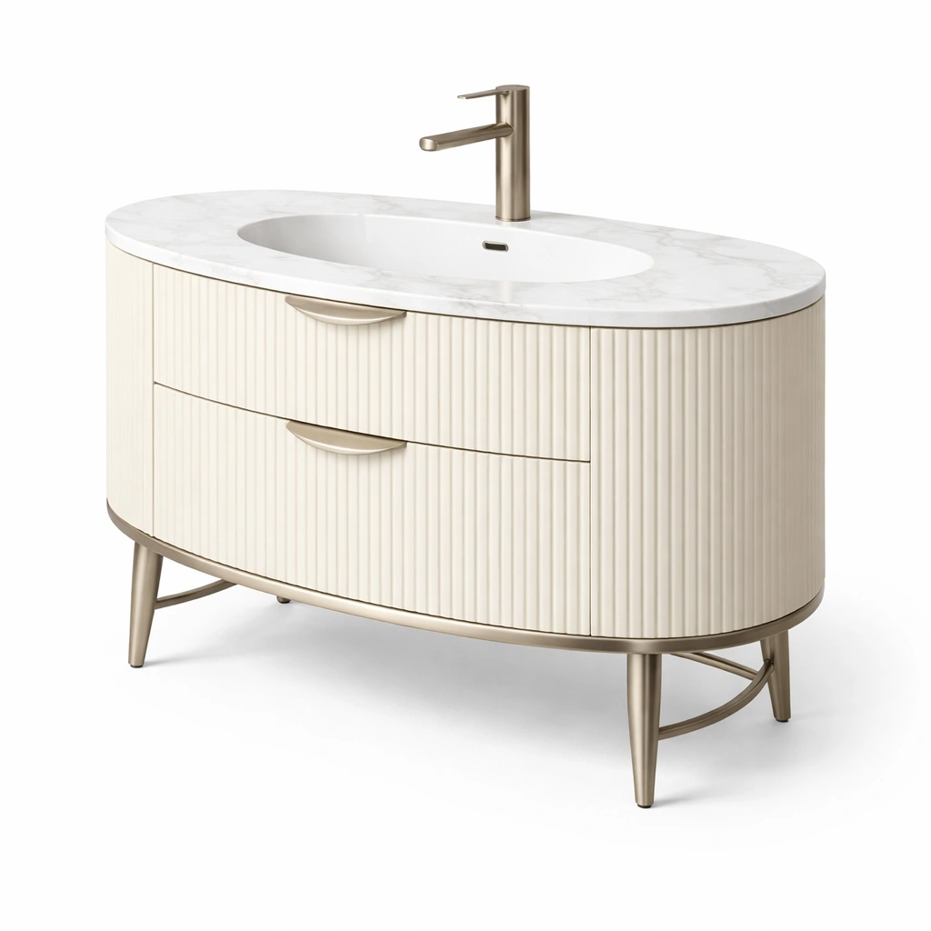 Waschbecken Unterschrank Set Beige Marmor Optik 120 cm-{nestexo}