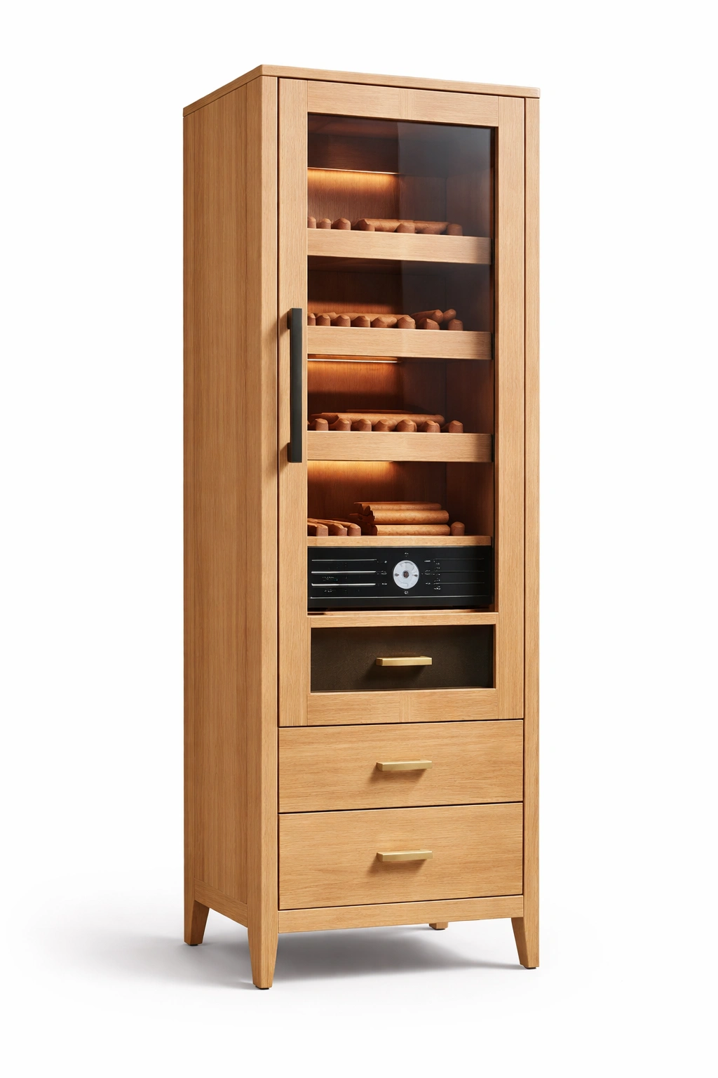 Weinschrank Holz Natur Modern Glasfront 180 cm-{nestexo}