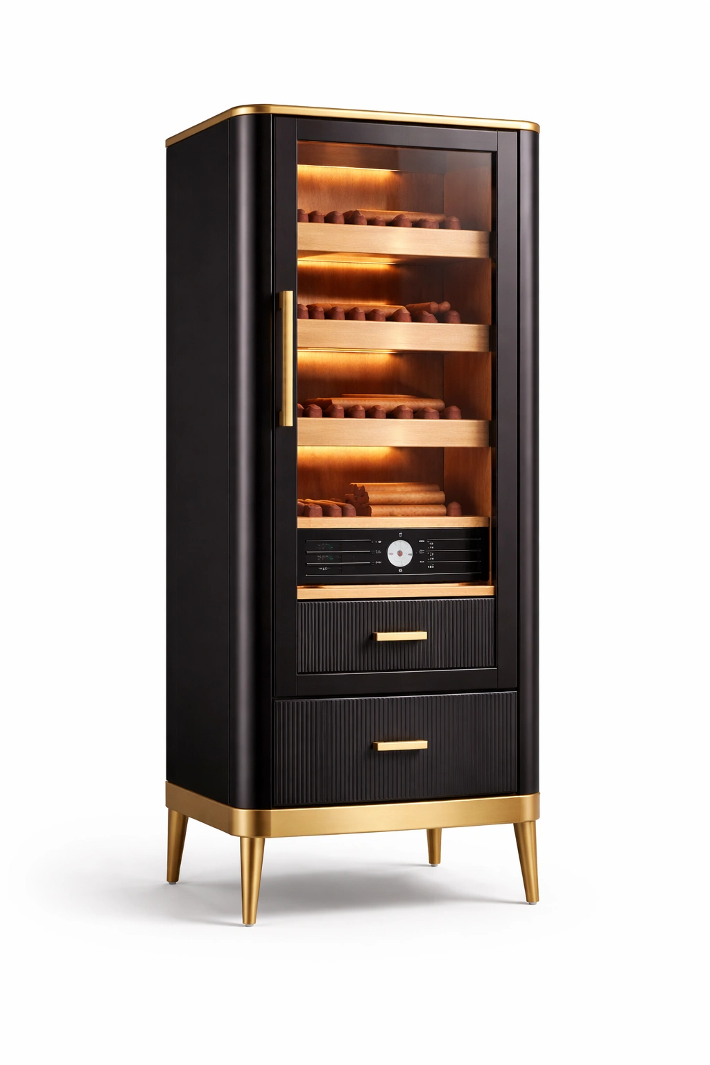 Weinschrank Schwarz Gold Luxus Glasfront 180 cm-{nestexo}